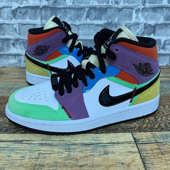 Jordan Shoes - Nike Air‎ Jordan 1 Mid SE CW1140-100 'Lightbulb' Multicolored Womens Size 6 Rare